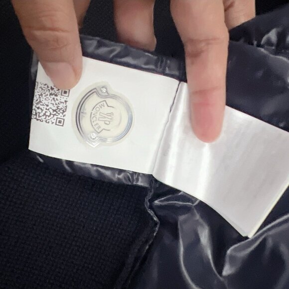 Moncler MAGLIONE Tricot Wool Knit Quilted Down Cardigan Jacket Navy Women Large - Picture 10 of 10